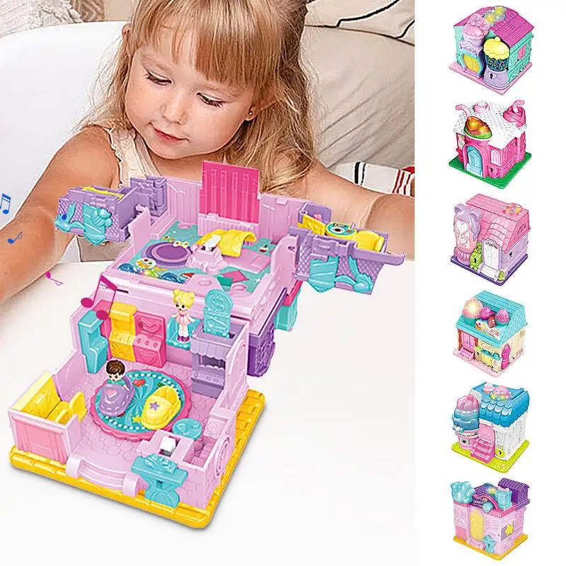 Castle Dollhouse Building Playset Toys Princess mini doll house with LED Light Pretend Play toy Doll Furniture Christmas Gift