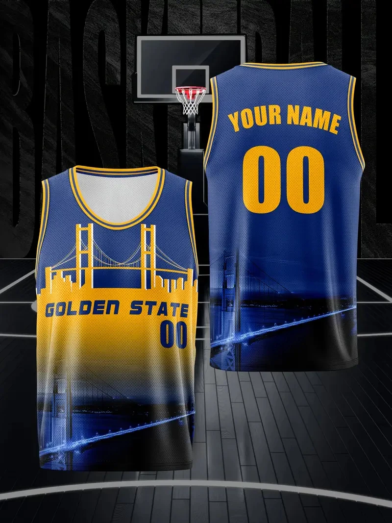 Free Custom Basketball Jersey Gold Navy Personalized Printed Your Own Name Number Logo Men/Women/Kids Quick Dry Sleeveless Shirt