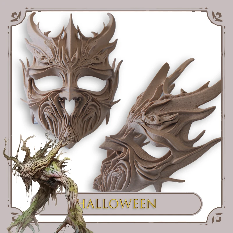 

BHalloween Tree Spirit Cosplay Mask Wooden Demon Facepiece Anime Game Character Prop Christmas party cosplay costume stage props