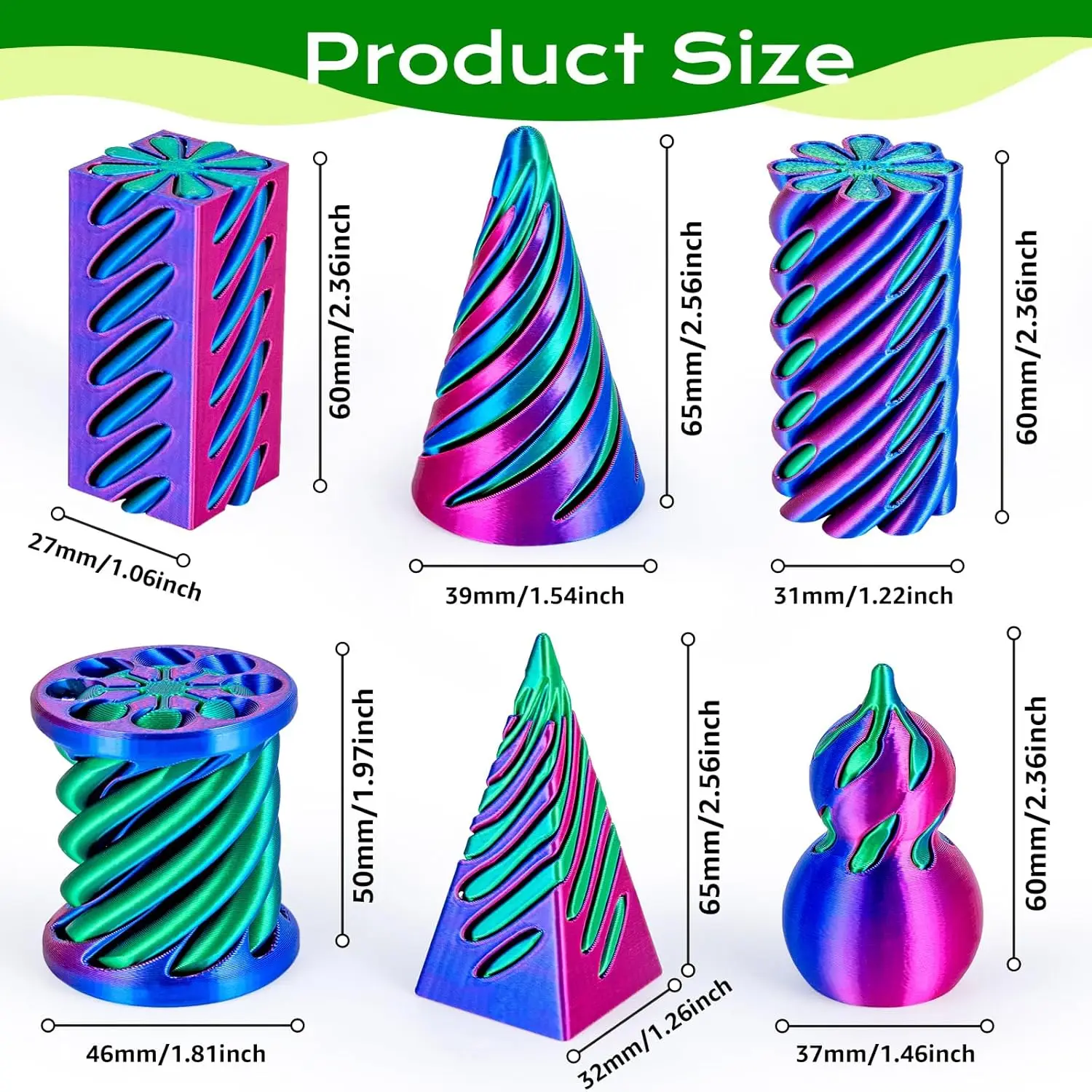 3D Printed Spiral Cone Toy Impossible Pass through Square Sculpture Pillar Gourd Helix Screw Fidget Toy Vortex Thread Illusion