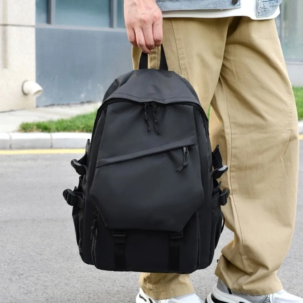 Unisex Design Waterproof Backpack Wear-resistant Multi Pocket School Bag Solid Color Adjustable Strap Business Backpack
