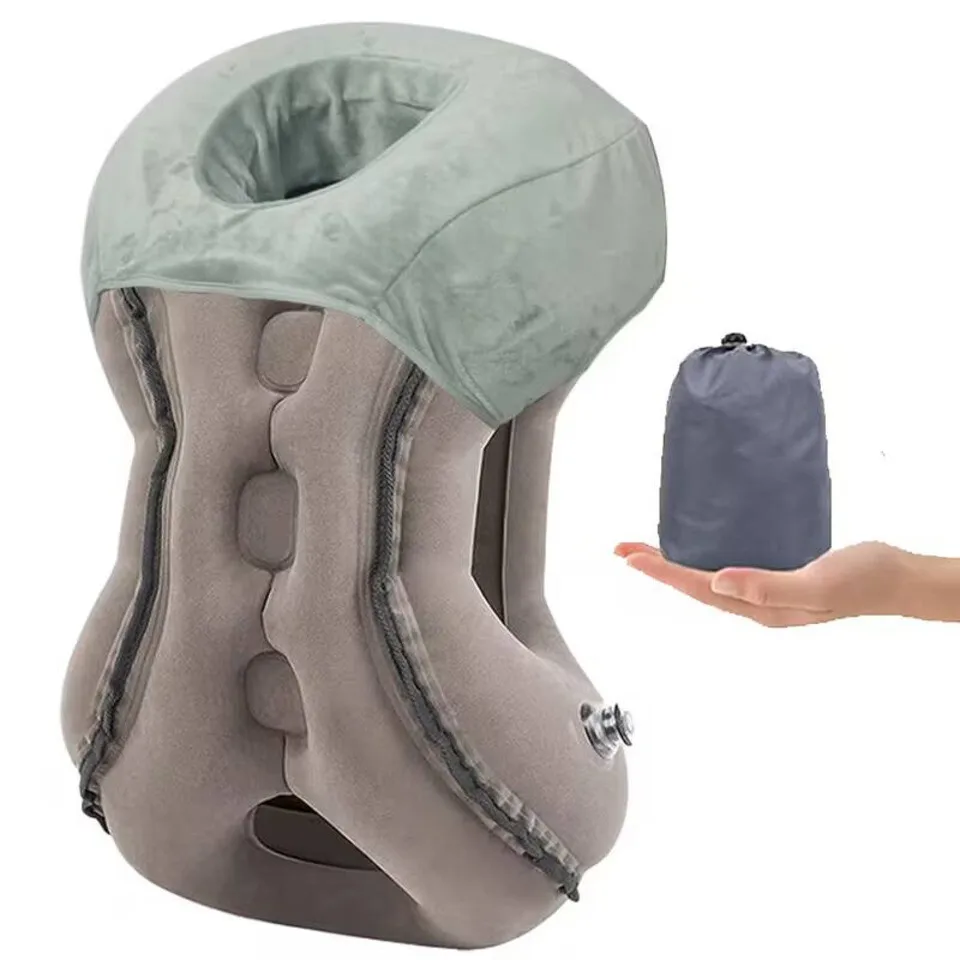 インフレータブル旅行用寝袋ポータブルクッションネックピロー男性女性用アウトドア飛行機フライト列車睡眠用簡単