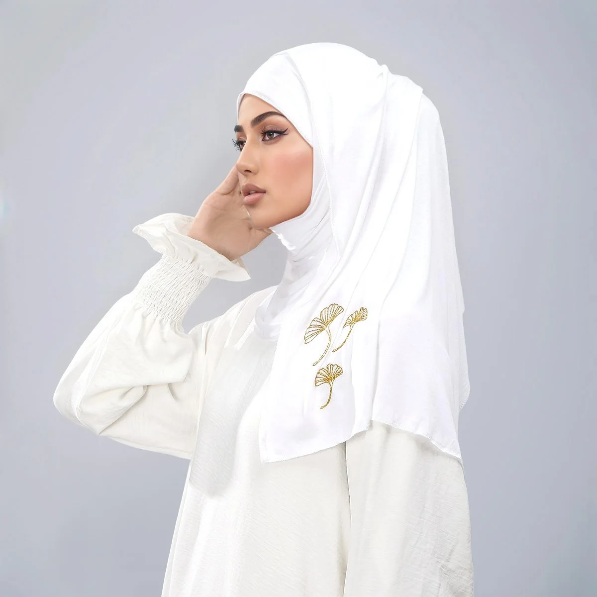 

Мусульманский однотонный хлопковый трикотаж, мгновенный хиджаб, сусальное золото, церковный принт, повязка на голову, исламский платок, шарф, тюрбан, трубка 170*60 см