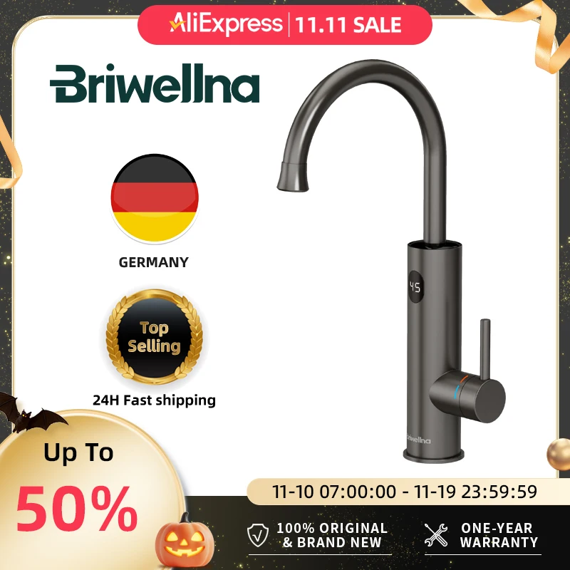 

Briwellna Electric Faucet Instant Hot Water Tap 220V Tankless Water Heater Faucet With Digital Display Kitchen Tap Geyser