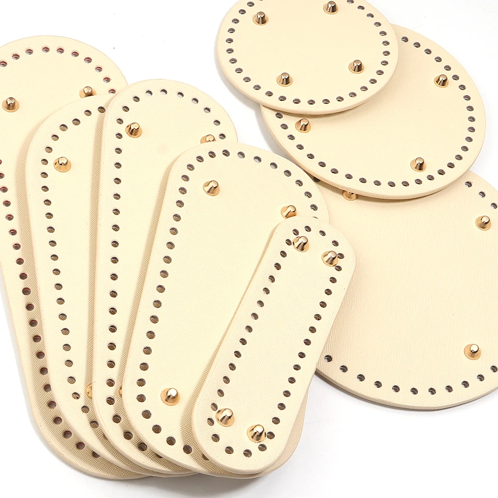 Round Oval Bottom Beige PU Leather Bag Base With Holes For DIY Handmade Knitted Bag Crochet Bag Universal Bottom Accessories