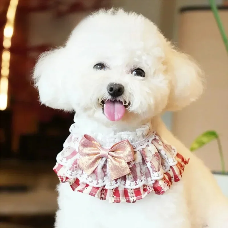 

Pet Dog For Cat Bib Bandana Scarf Bichon Small Breed Cute Accessory For Triangle Kerchief Lace Trim