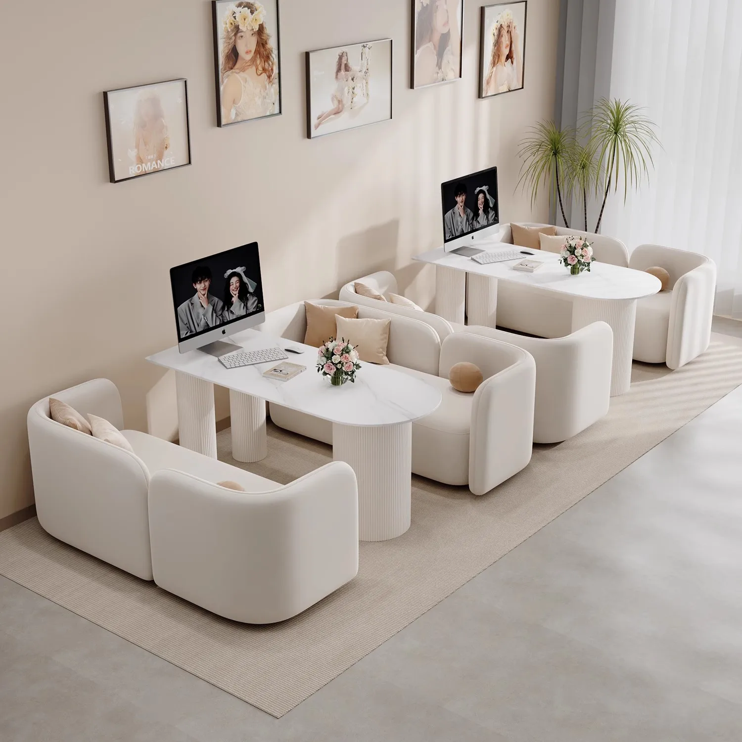 

Диван для приема кремового цвета, современный роскошный прочный кожаный диван для ожидания для гостиной, отелей, салонов красоты, отдыха