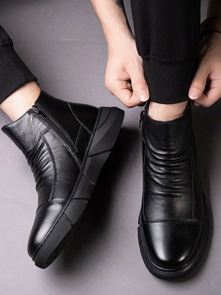 Buty męskie z zamkiem błyskawicznym Czarne Modne 2032 Obuwie antypoślizgowe dla mężczyzn Wyprzedaż Moda codzienna Oryginalne oferty Oferta Y2k Oferty Nowość — zdjęcie 2