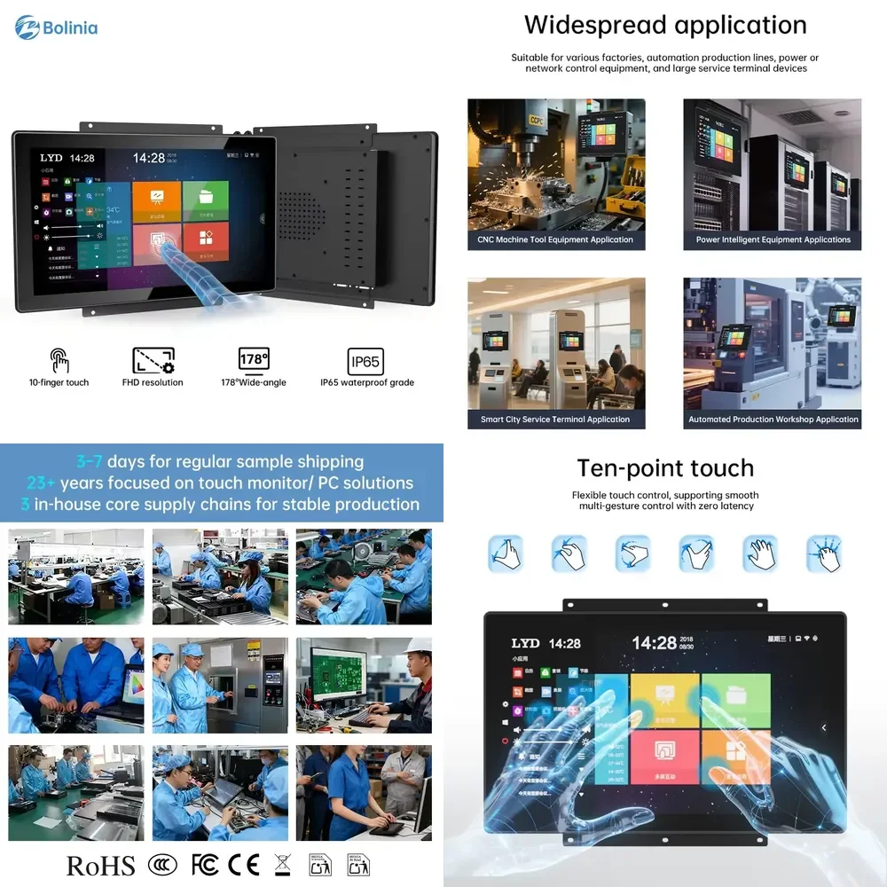 Embedded Industrial Touchscreen Panel PC Open Frame High-Brightness Display IP65 Protection Linux/Windows/Android Capacitive