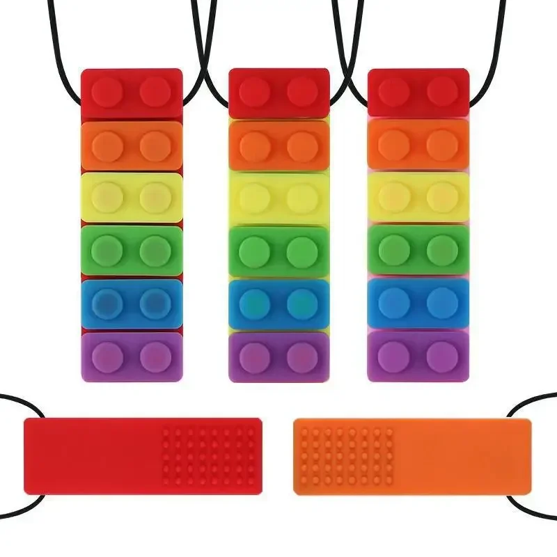 1Pc Sensoryczny naszyjnik do żucia Brick Chewy Kids Silikonowy gryzak z ołówkiem, silikonowy gryzak dla dzieci z autyzmem