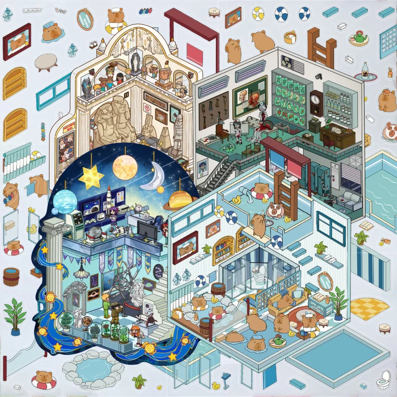 Cute Capybara Bathroom Landscaping Miniature Landscape Sticker3D Unwind Visual Stereoscopic Pet Sticker