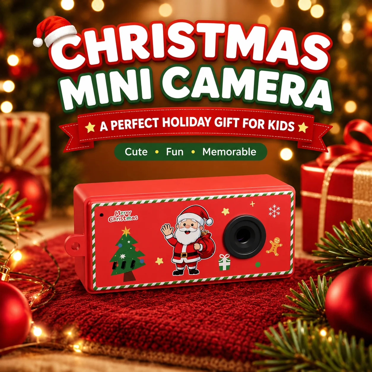 Christmas Mini Pocket Camera for Kids Cute Santa Theme Design Portable Thumb Digital Camera Holiday Gift for Boys and Girls