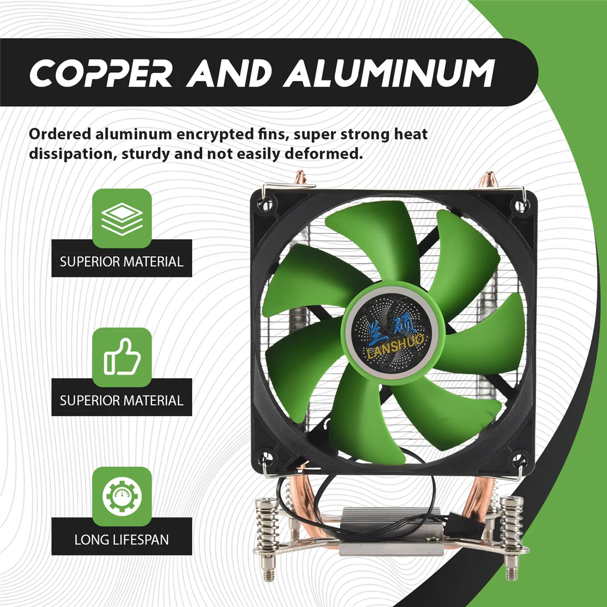 SMIEA LANSHUO وحدة المعالجة المركزية برودة 2 أنابيب الحرارة فائقة الهدوء مروحة تبريد وحدة المعالجة المركزية المبرد ل LGA 2011 X79 X99 X299 (3Pin مروحة واحدة)