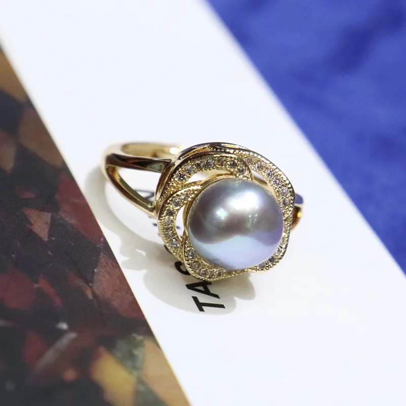 Autumn Winter Korean Style Freshwater Pearl Ring for Women 8-9mm 18k Gold Plated Micro Inlay Elegant Versatile Fashion Jewelry 1