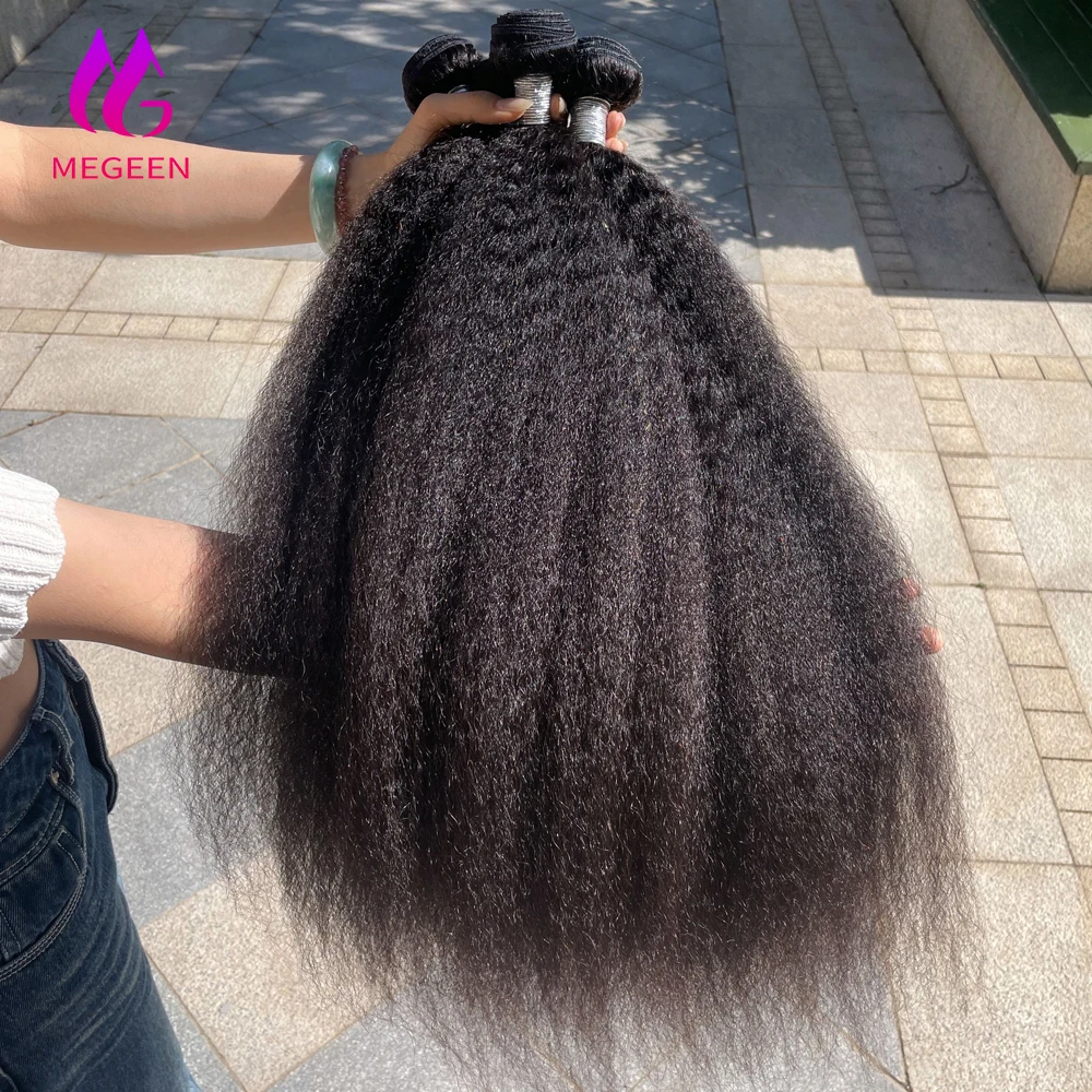 15A Kinky Straight 100% Human Hair Bundles Peruvian Raw Virgin Hair 30 32 Inch Yaki Straight 1/3/4 Pcs Weave Hair Extensions