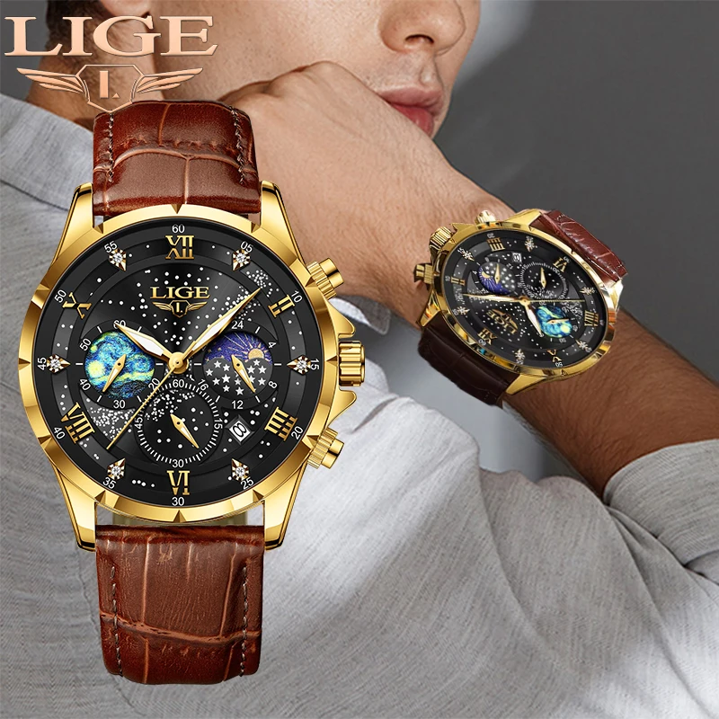 

LIGE 2026, лучшие элитные брендовые мужские спортивные часы из натуральной кожи, мужские армейские военные часы, мужские кварцевые часы с датой, Relogio Masculino