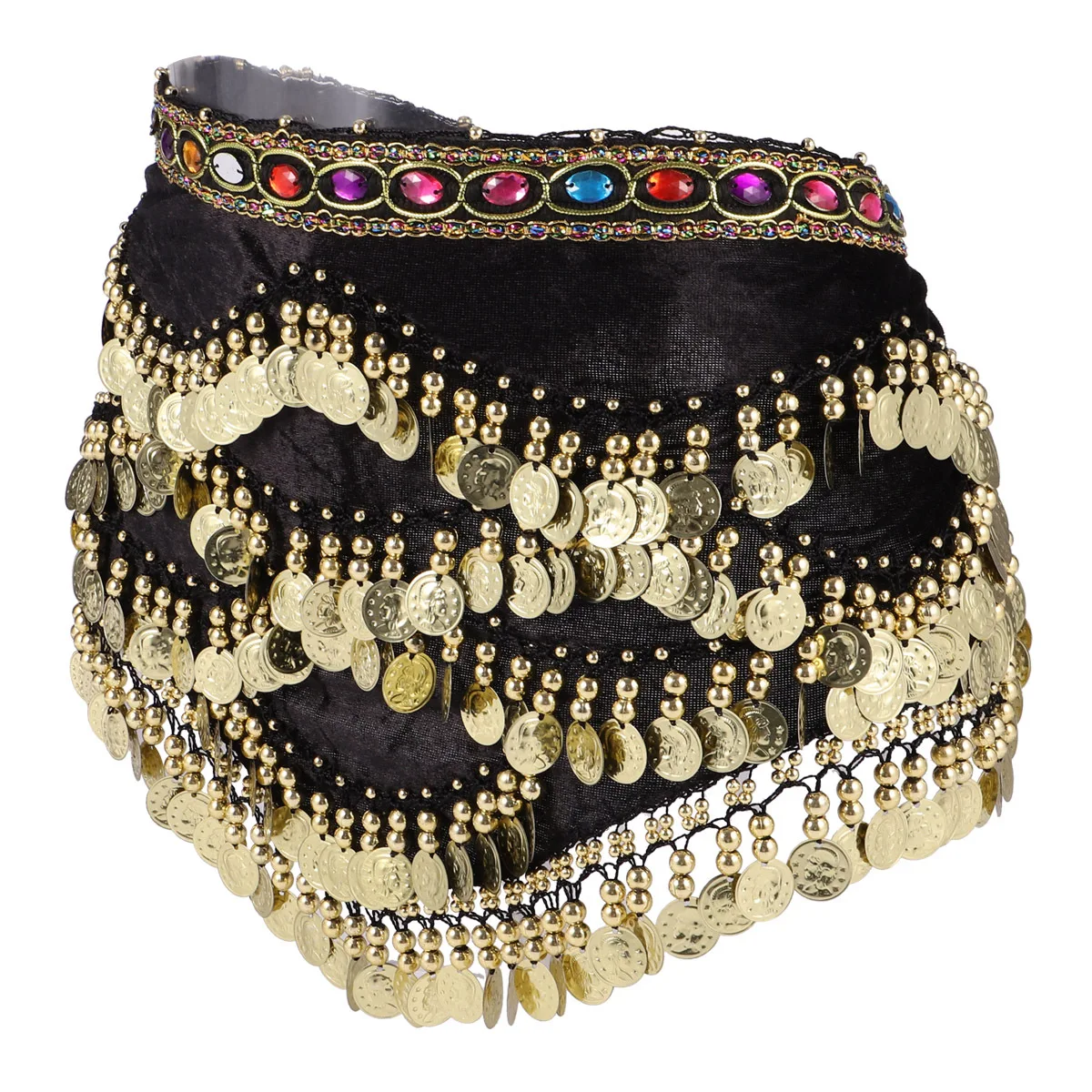 

1 pc Indian Hip Wrap Black Lightweight Belly Dance Scarf Diamonds Women Accessory Belly Dance