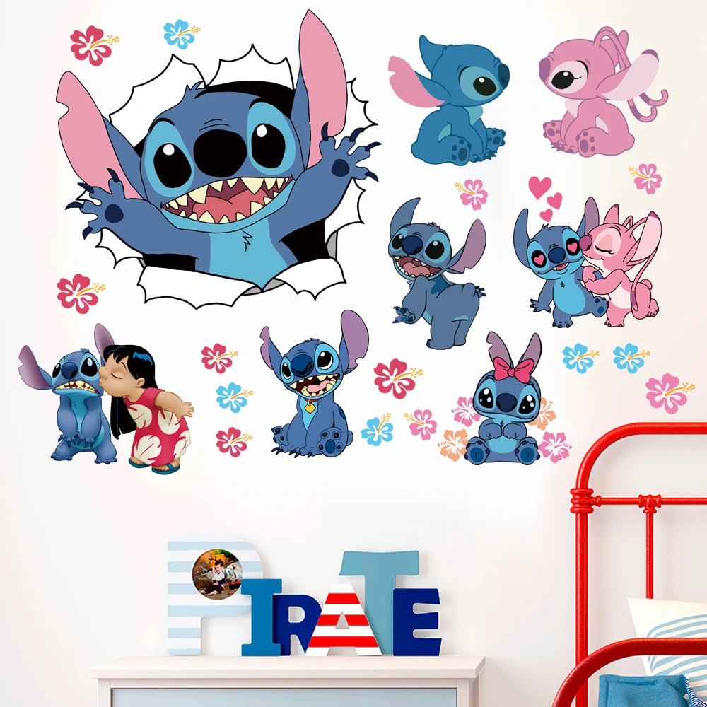 Cartoon Lilo & Stitch Wall Stickers For Kids Room Kindergarten Bedroom Wall Decoration Disney Movie Animation Poster Art Murals