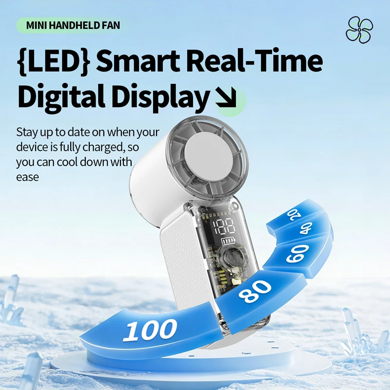 Transparent Mini Handheld Fan with LED Lighting 100 Speed Settings USB Rechargeable Portable High-Speed Electric Fan NEW