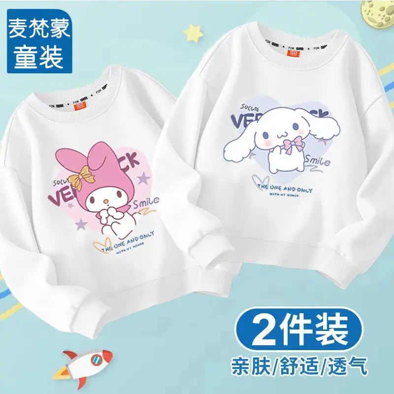 Cute Girl Kuromi Hoodies Kawaii Cinnamoroll Pullover Two pieces Round neck Sweatshirts Cartoons Children Casual Kids Clothes