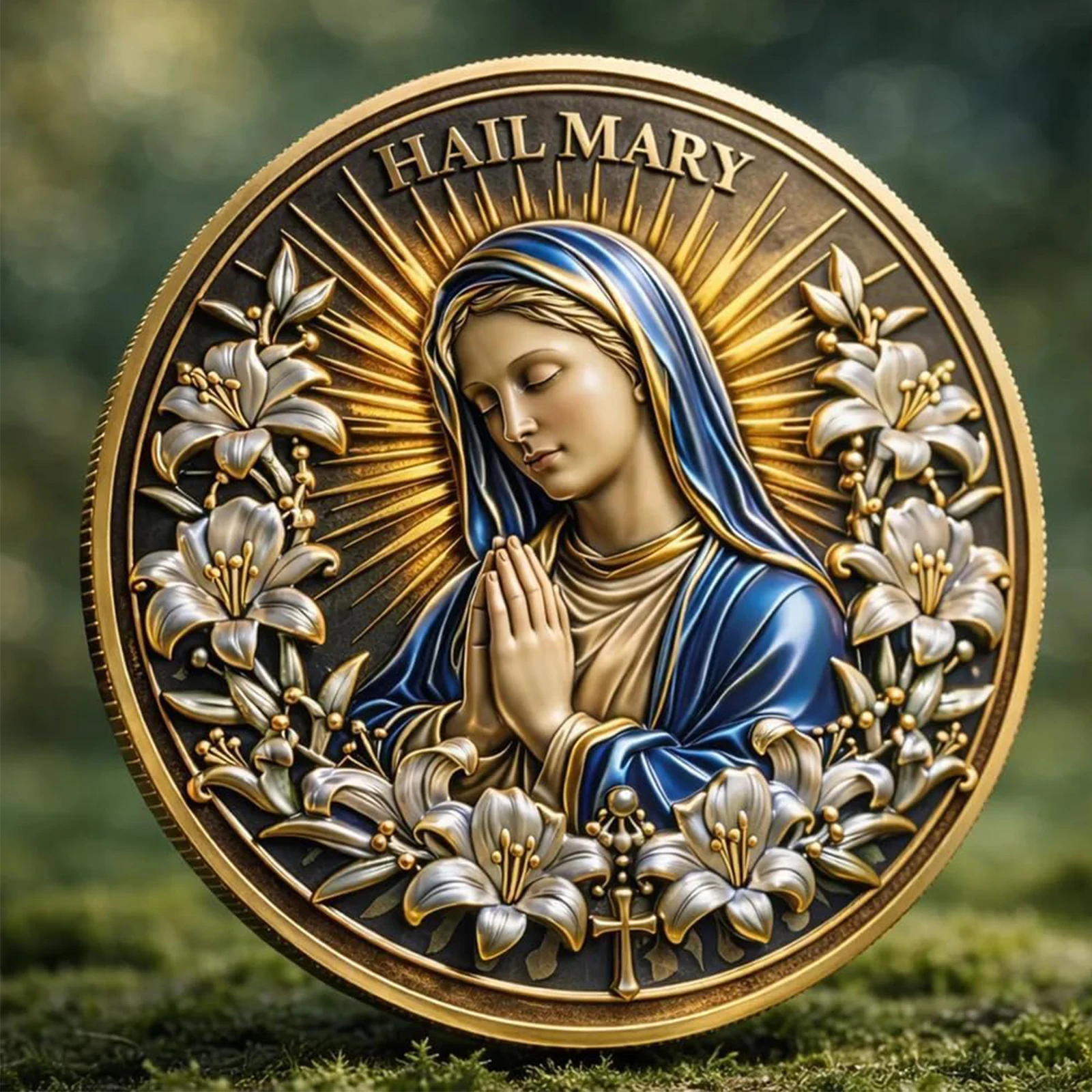 Blessed Virgin Mary Challenge Coin Double-Sided Mary Prayer Commemorative Coin Virgin Mary Memorial Coin Religious Faith Gift