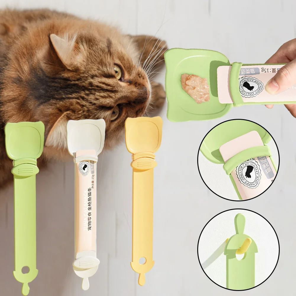 Cat Strip Feeder Cat Snack Scoop Squeeze Spoon Cat Food Dispenser Long Handle Cat Treats Spoon for Wet Cat Treats Liquid Snack