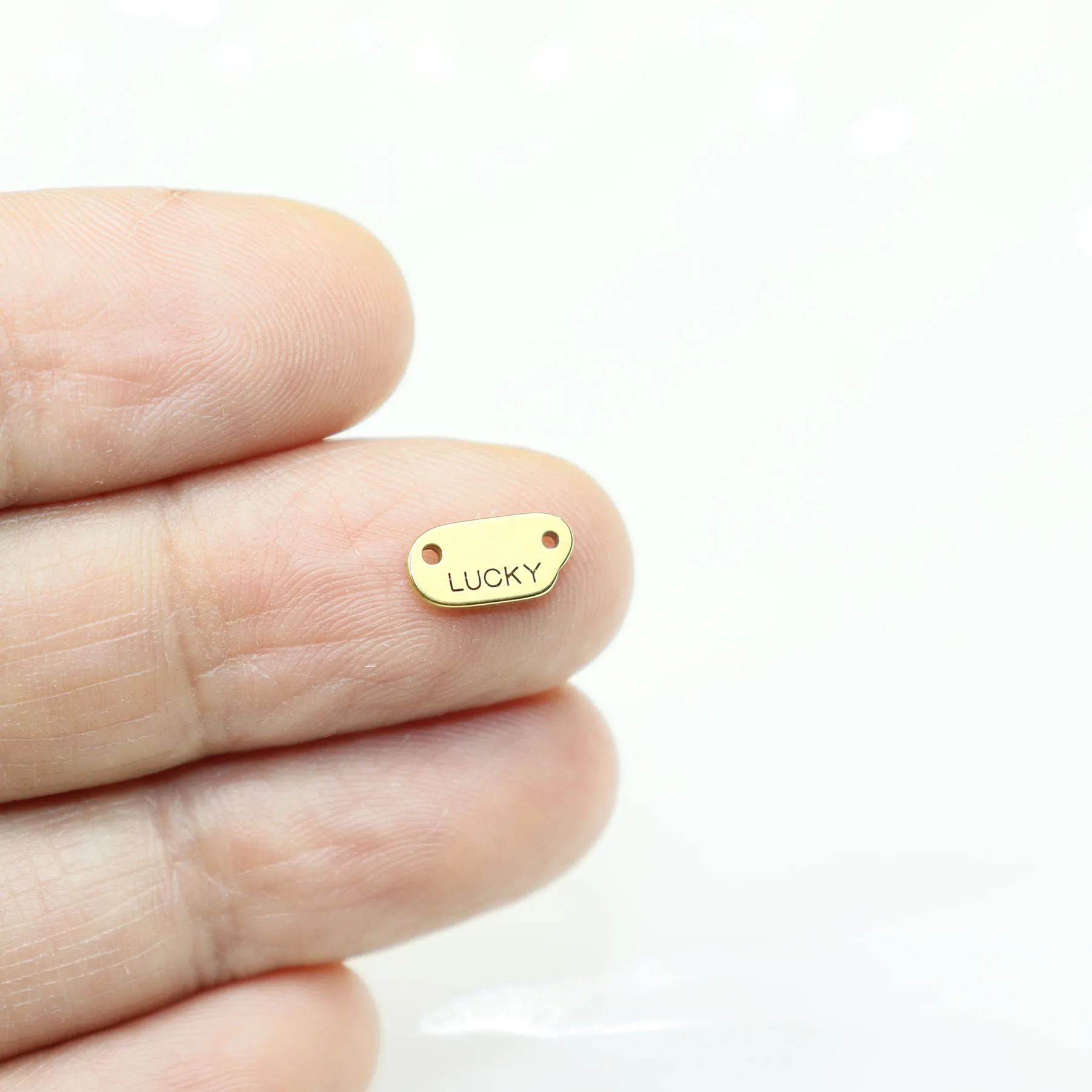 10pcs 12mm Stainless Steel LUCKY  Jewelry Charms Pendant DIY Handcraft Waterproof Antiallergic
