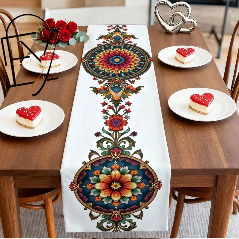 Linen Table Runner Fall Sunflower Pumpkin Lantern Buffalo Plaid Off White Autumn Table Decor Thanksgiving