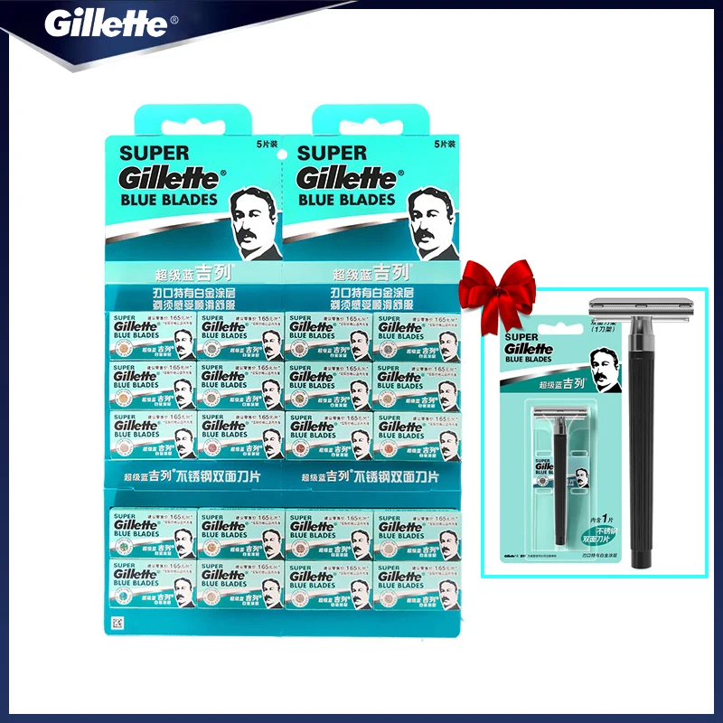 

Gillette Super Blue Shaving Razor Blades Double Edge Beard Shaver Blades 20 Boxes Safety Blade For Men Manual Shaver Free Gift