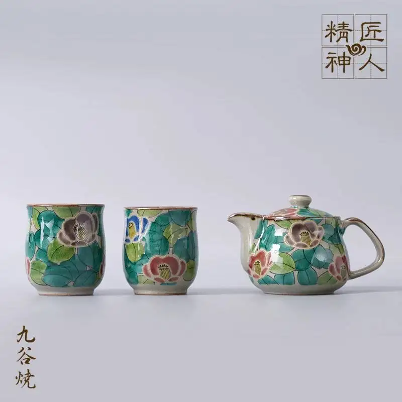 In Stock Japanese Kutani Ware Kyomori Camellia Ice Crackle Glaze Ceramic Tea Cups, Couple Cups