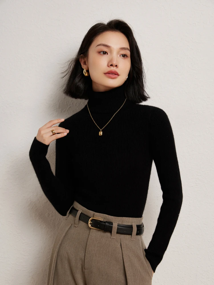 TLOML Autumn Winter Basic Long Sleeve Women 100% Cashmere Sweater Turtleneck Pullover Cashmere Sweater Thick Warm Knitwear Tops