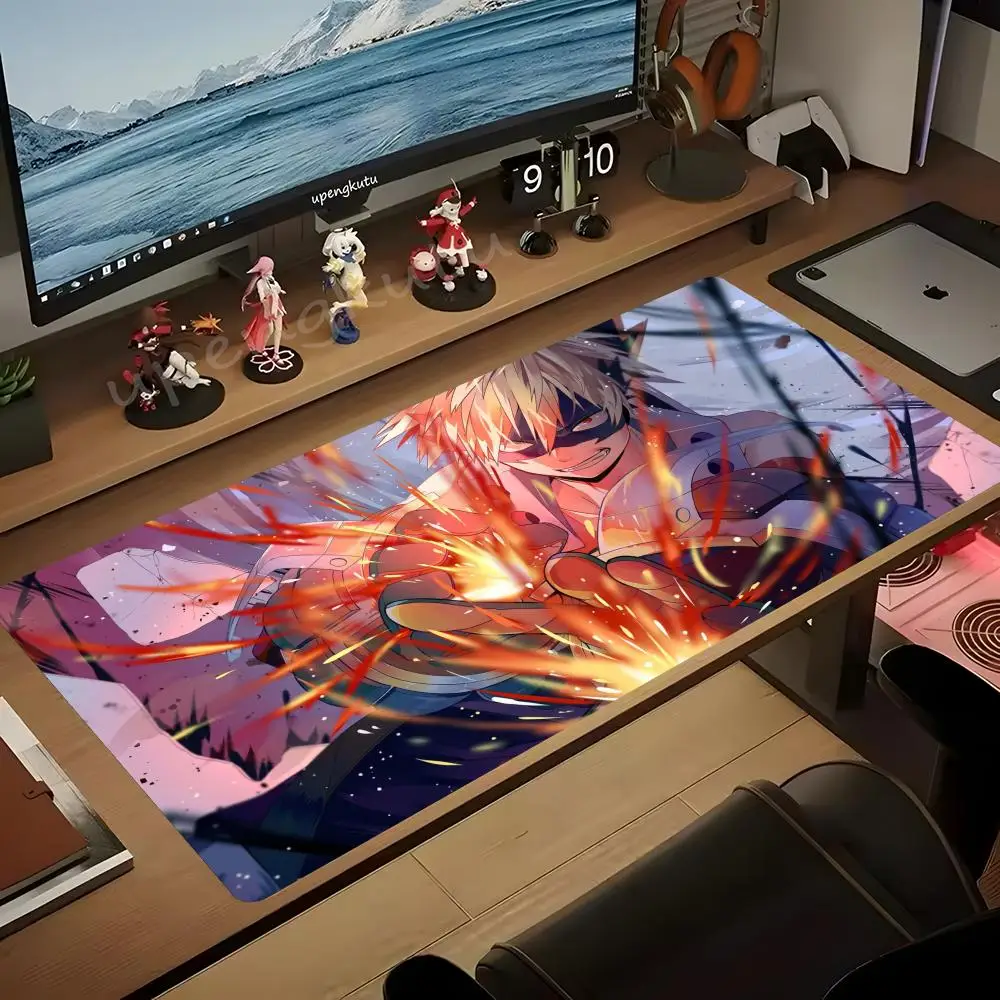 Grand tapis de souris de jeu LockEdge, Katsuki Bakugo, Anime My foreAcademia, clavier d'ordinateur épaissi, table, bureau, polymères