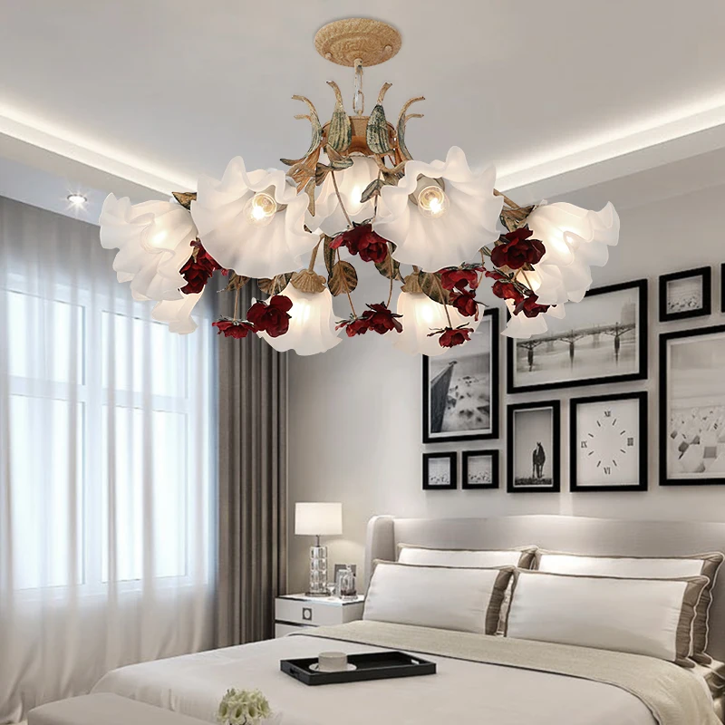 French Retro Bedroom Chandelier Living Room Countryside Vintage American Restaurant Creative Flowers Romantic Lighting Fixtures