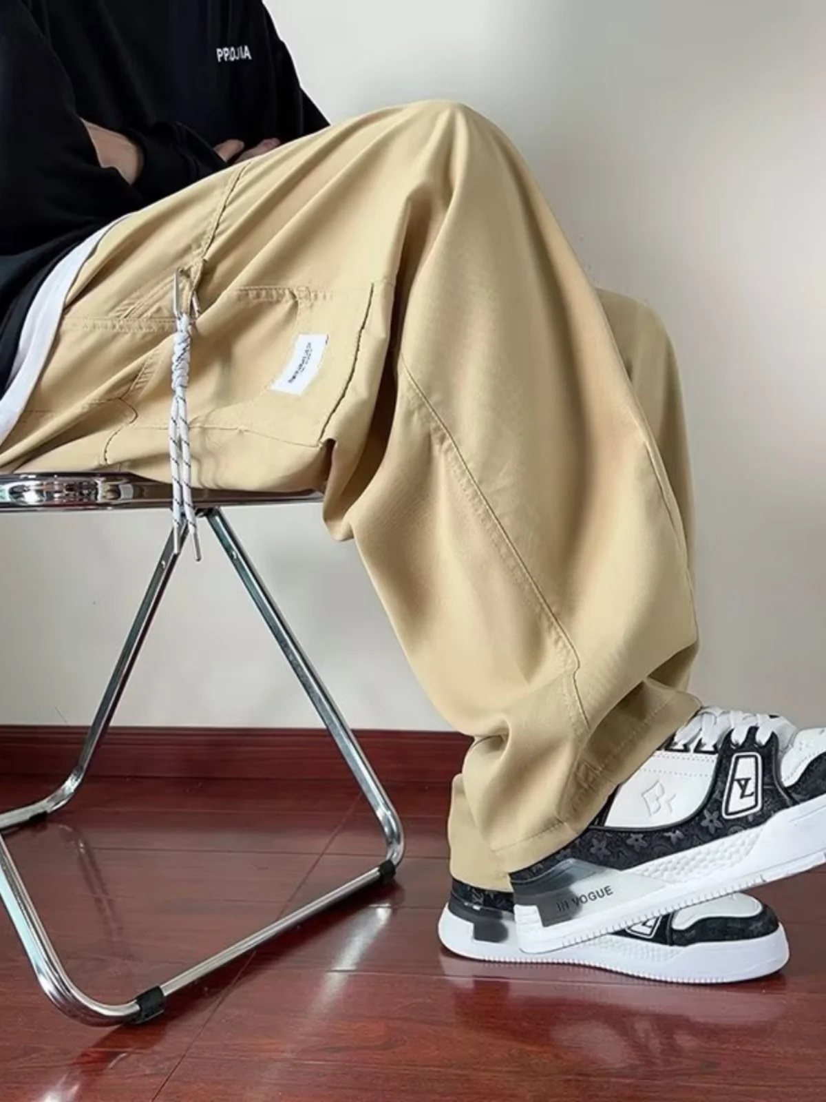 

Брюки для рабочей одежды цвета хаки, мужские весенне-осенние модные брендовые повседневные спортивные свободные американские прямые широкие брюки с несколькими карманами