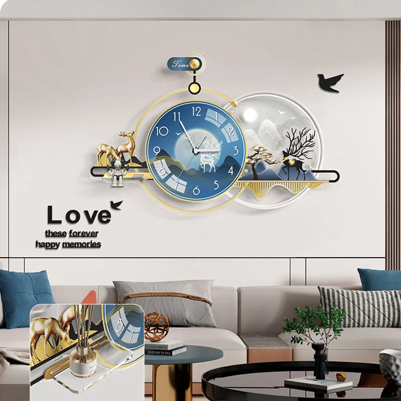 Luxury Wall Clocks Art Mural Big Size Aesthetic Mechanism Clock Wall Modern Design Interior Horloge Living Room Decoration