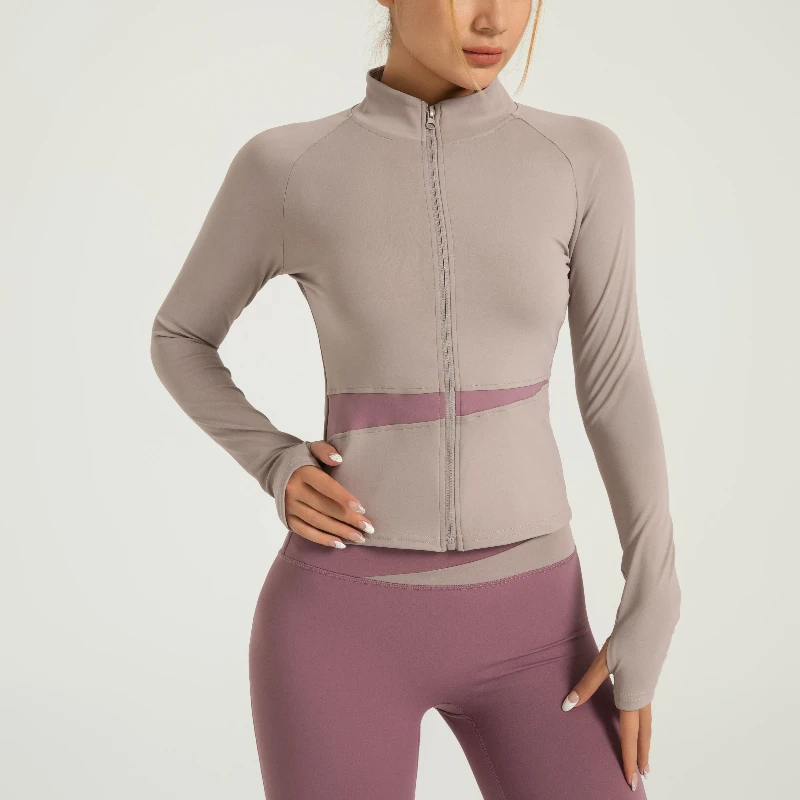 

MIML Sport Top Fitness Women Gym Peach Color Matching Nude Yoga Coat High Neck Slimming Fitness Wear Compression Shirt Woman