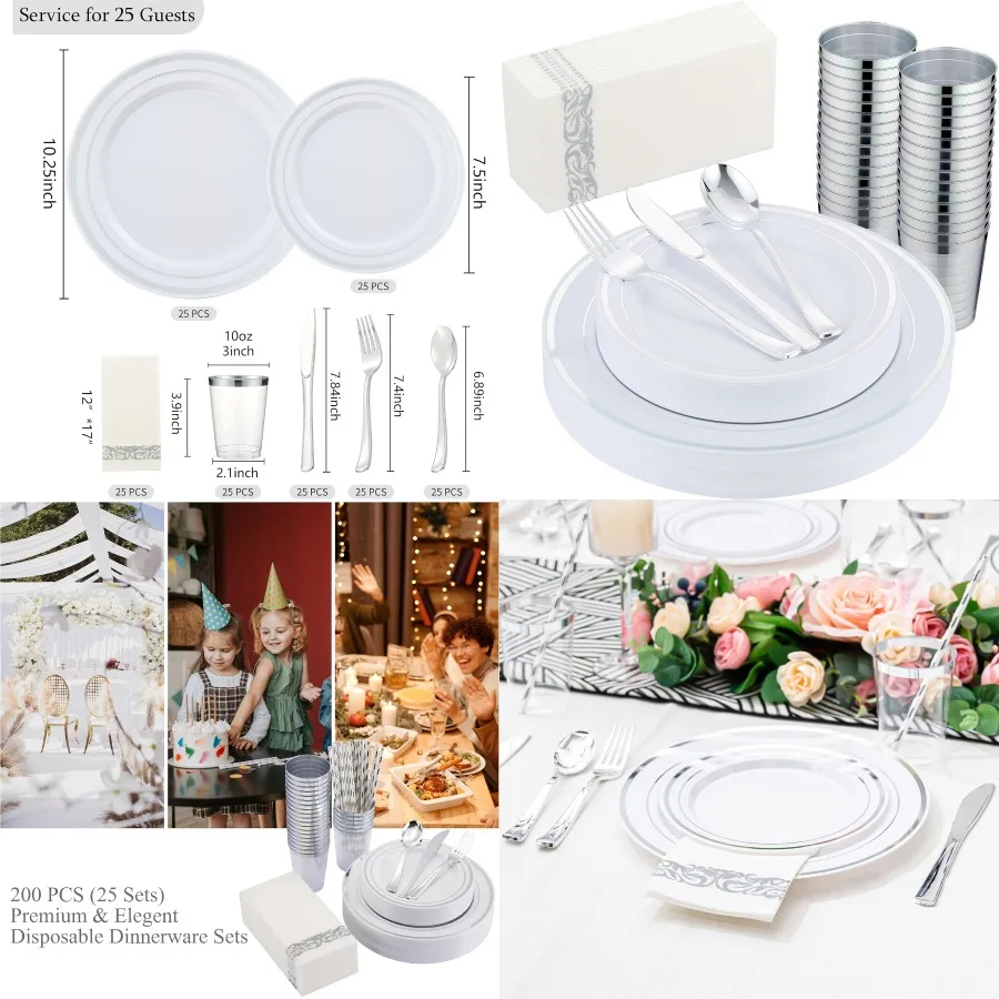 175 Pcs Silver Dinn…