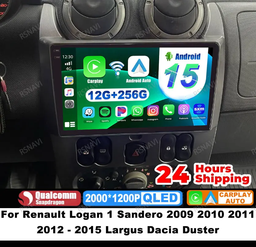 

Автомобильный радиоприемник Android 15 для Renault Logan 1 Sandero 2009 2010 2011 2012-2015 Беспроводной Carplay Auto DVD QLED Мультимедиа 4G LTE GPS