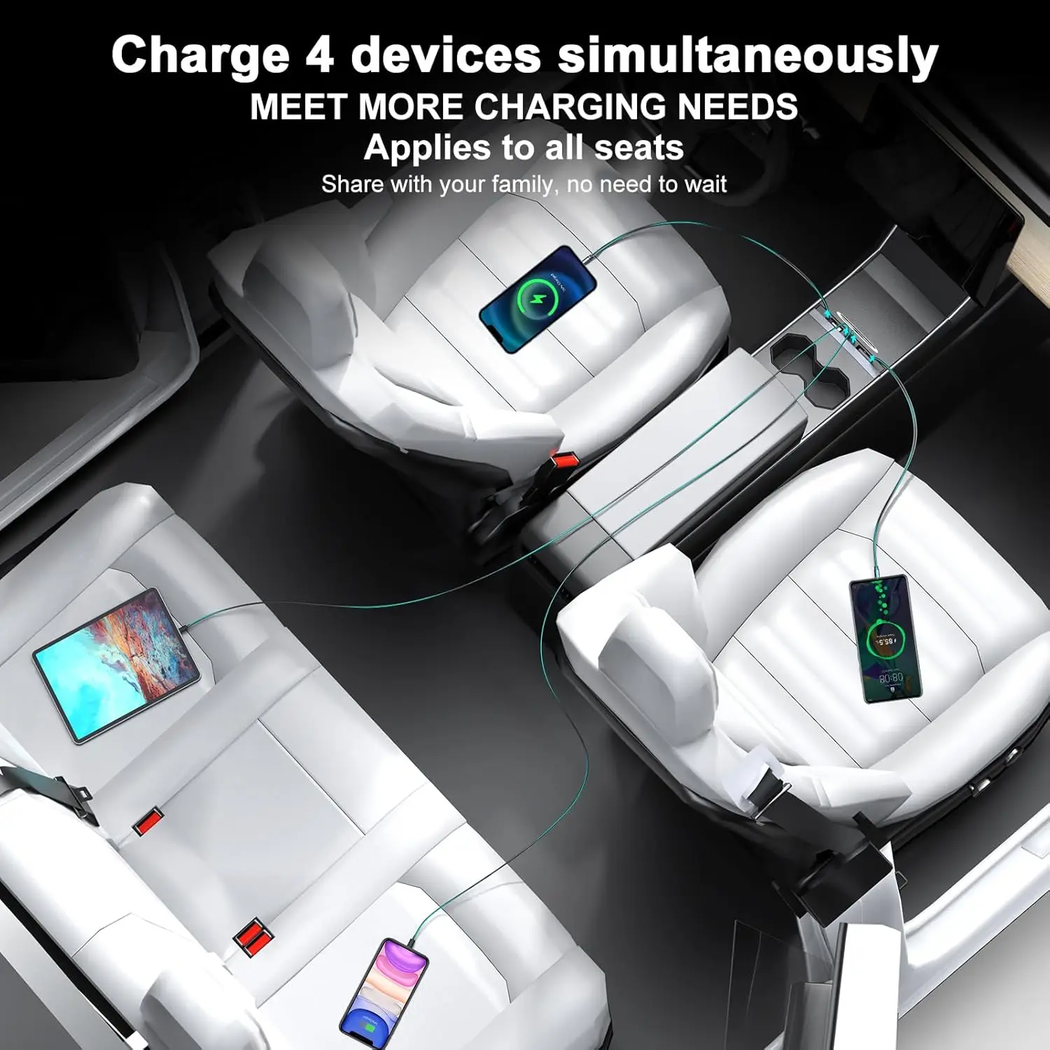 USB Charger Hub for Tesla Model Y&Model3 Center Console Retractable Phone Charger Model Y/3 Accessories 2024 2023 2022 2021
