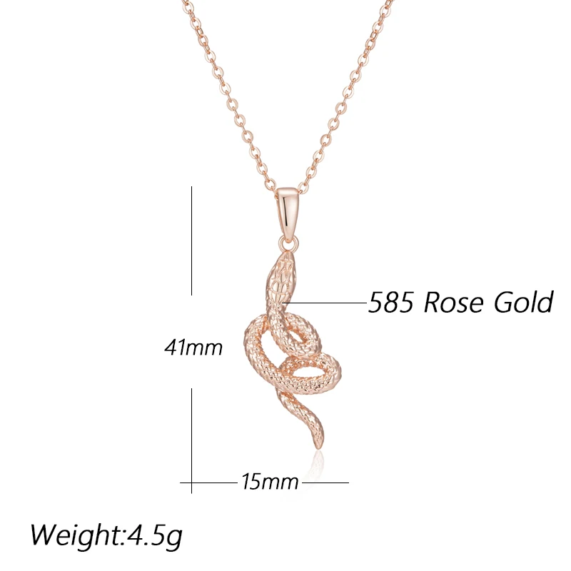 Kinel Fashion 585 Rose Gold Snake Pendant Necklace For Women Unique Heavy Metals Punk Rock Accessories Vintage Animal Jewelry