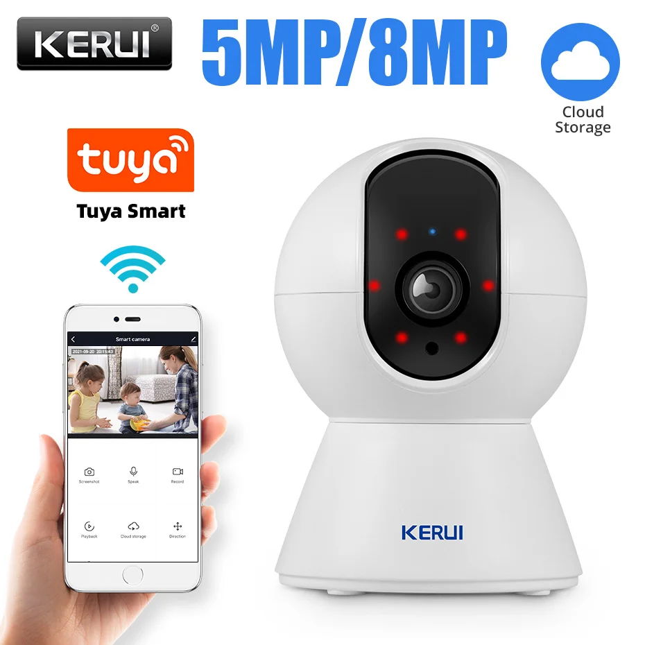 kerui 8mp 5mp 4k wifi camera ip para interior tuya inteligente app de seguranca sem fio em casa cctv camera vigilancia alarme rastreamento automatico 01