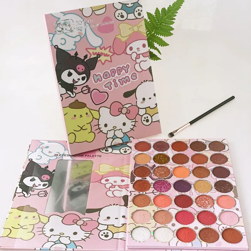 Hello Kitty 35 Colors Eyeshadow Shimmer Matte Eyeshadow Disc with Makeup Mirror for Girls Women Students 2024 New in