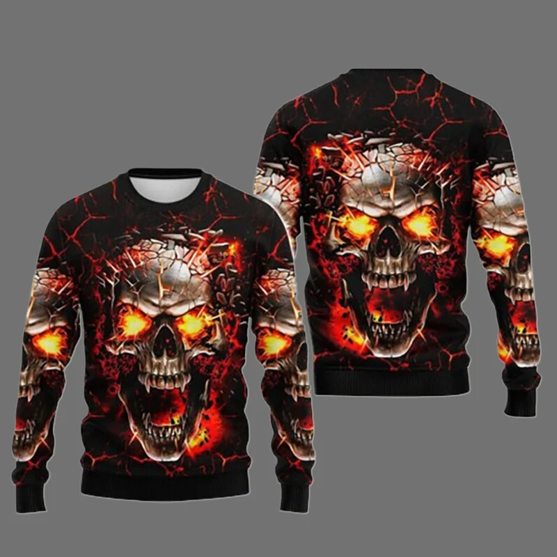Horror natal camisola crânio papai noel 3d impresso moletom de pescoço masculino y2k unisex casual novo pulôver masculino streetwear