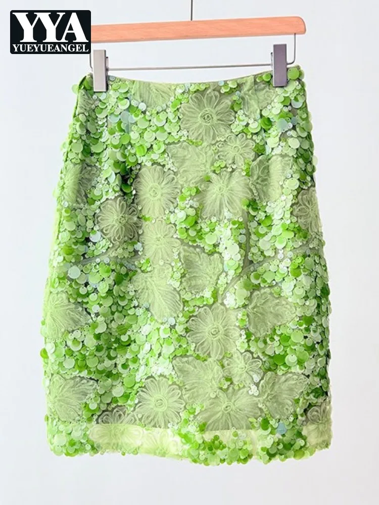 Leisure Ladies High Waist Sequins Zipper Skirt Fashion Comfortable Solid Color Women A-Line Short Skirts