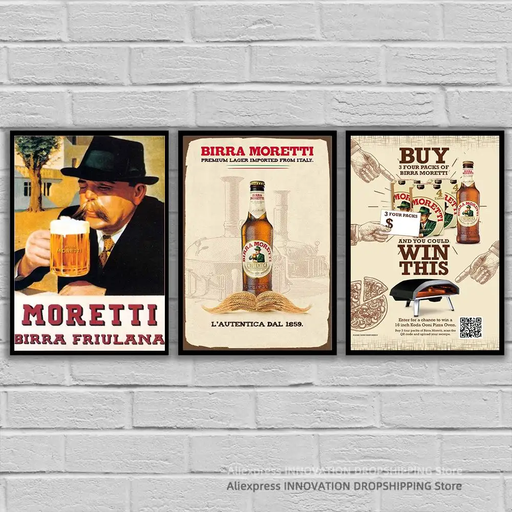 Birra Moretti Italian Italy Beer Vintage Poster Canvas Posters and Prints Canvas Painting Picture Modern Wall Art Home Decor