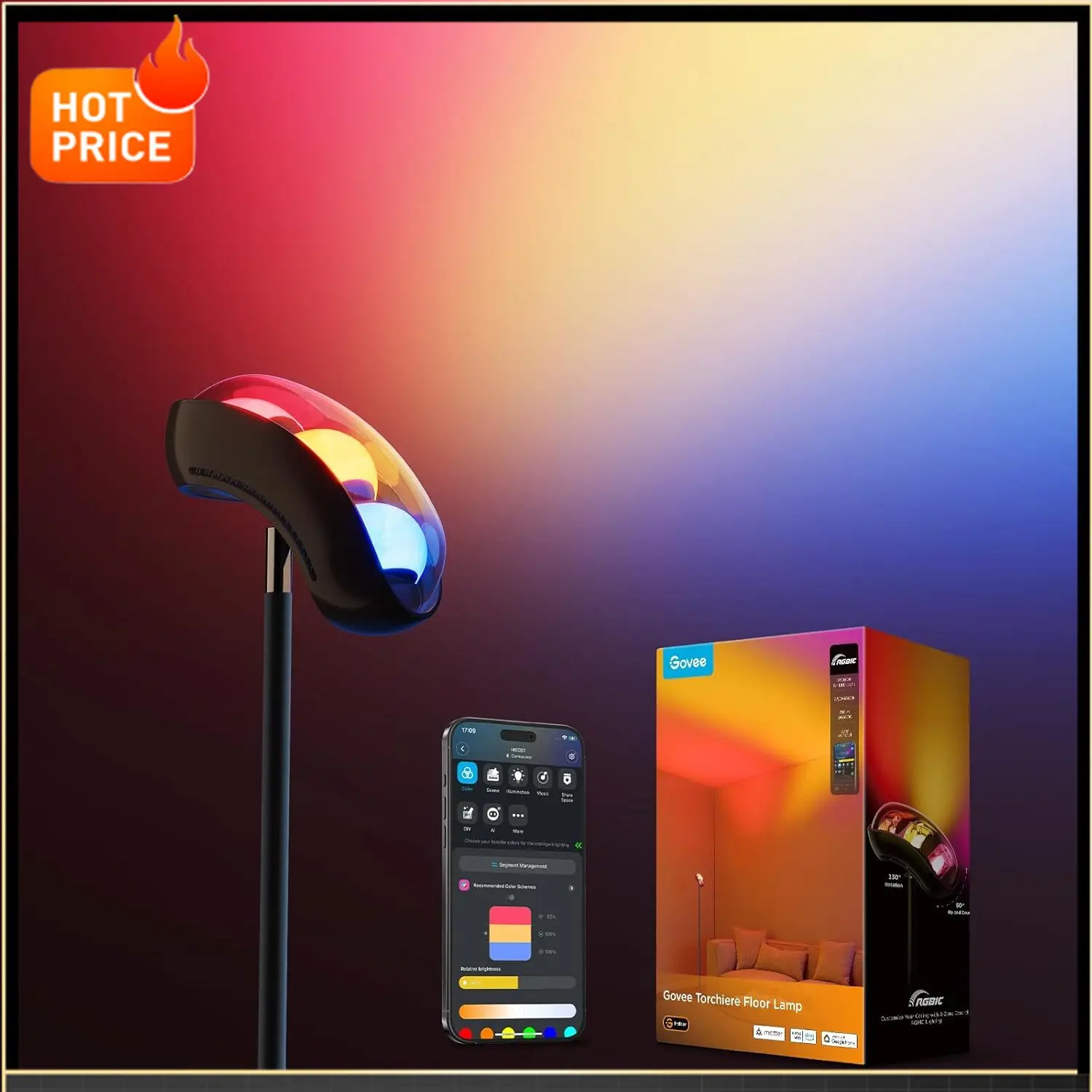 

Бестселлер: Напольный светильник Govee Torchiere с поддержкой Alexa, RGBIC, теплый и холодный белый свет, 77 режимов сценариев, музыкальный режим