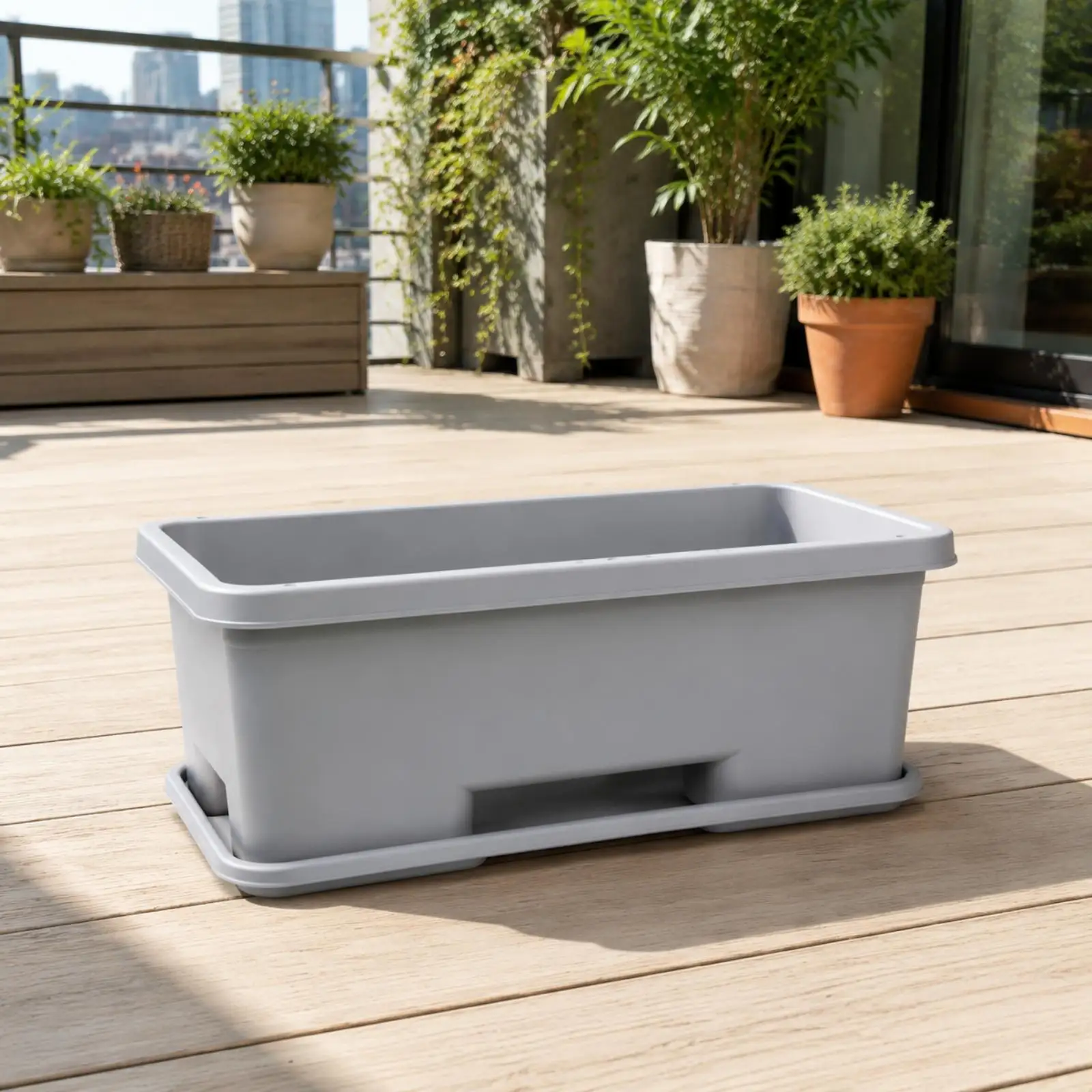 Rectangular Resin Planter Box Self-Watering Rectangular Planter Box with Drainage Tray Indoor Outdoor Space-Saving for Balcony