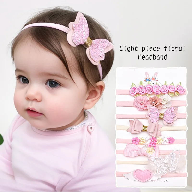 

8PCS Handmade Bowknot Headbands – Nylon Small Headbands, Children's Hair Accessories, Baby Headbands, Children's Accessories