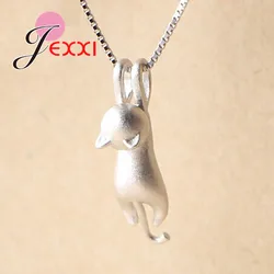 진짜 925 스털링 실버 예쁜 고양이 펜던트 목걸이, 여자 파티 액세서리, 귀여운 동물 디자인, 레이디 쥬얼리 선물