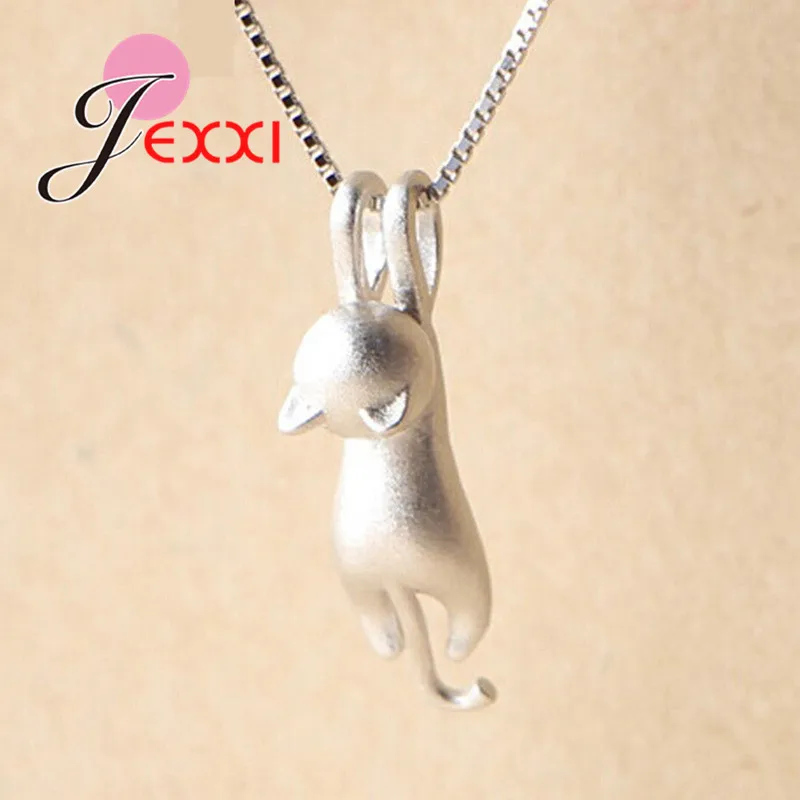 Real 925 Sterling Silver Pretty Cat Pendants Necklace Women/Girls Party Accessory Cute Animal Design Lady Gifts Jewelry